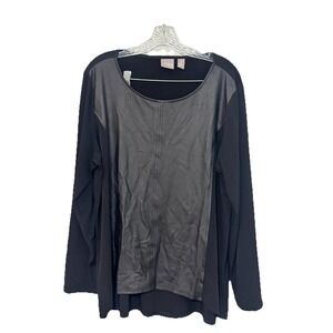 Women's Chico's black 3/4 sleeve tunic with faux leather‎ front - size 3 (16/18)